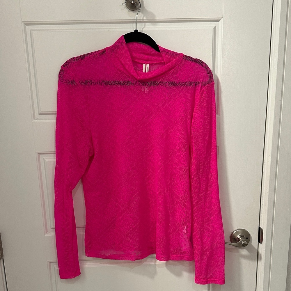 Anthropologie Pink Lace Long Sleeve Top